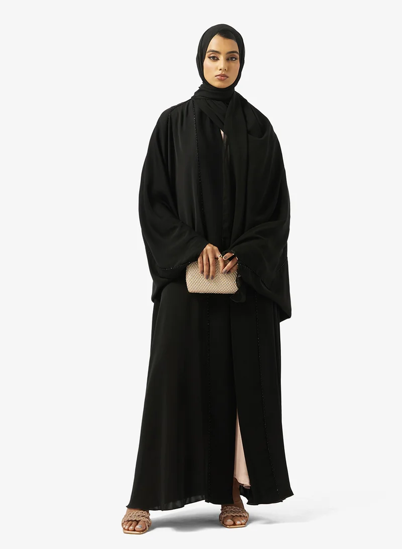 hayas closet  Black Embellished Abaya With Sheila for Women | Best Price UAE